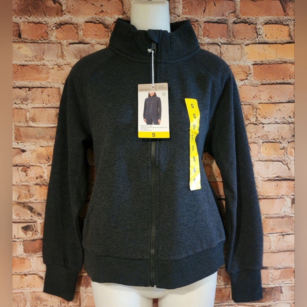 NWT Mondetta Women’s Full Fleece Zip Organic Cotton Cozy Jacket Sz.S Charcoal